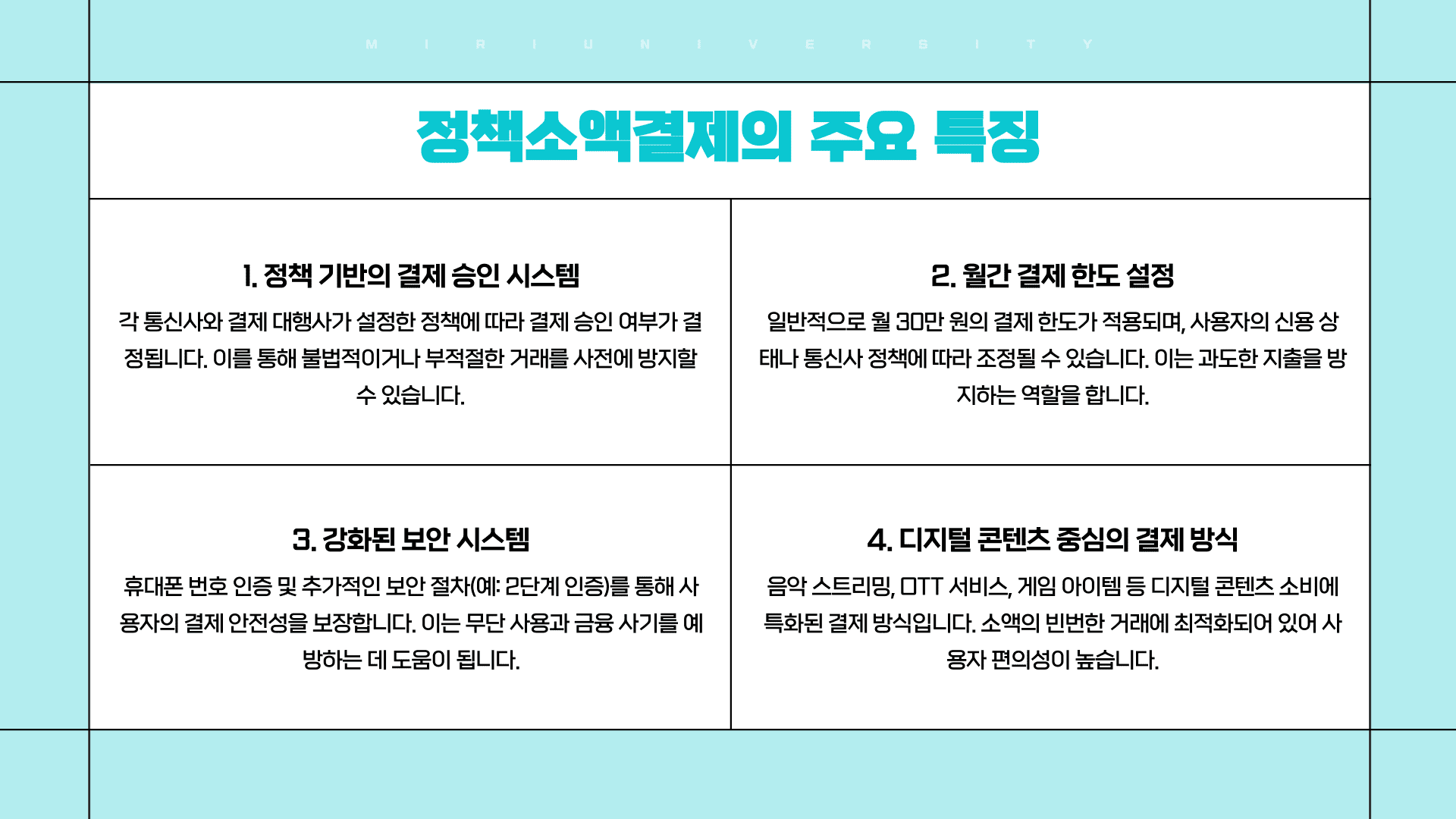 정책소액결제의 주요 특징